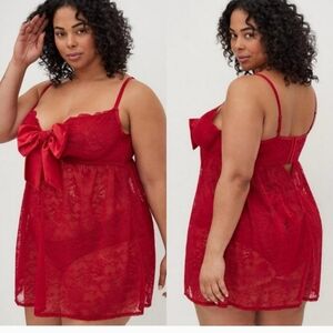 Torrid Red Lace Baby Doll With Bow Nighty